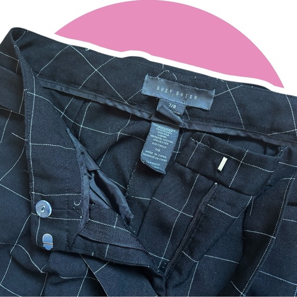 Suzy Shier // Black Grid Pattern Pants with Belt - Picture 4 of 5